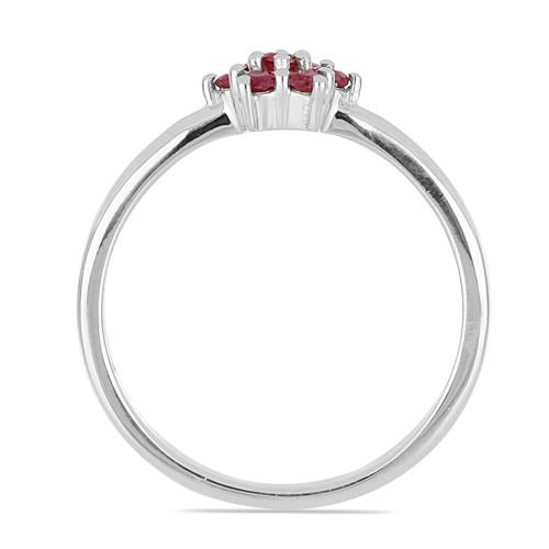 STERLING SILVER NATURAL GLASS FILLED RUBY GEMSTONE CLUSTER RING
